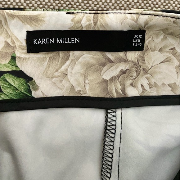 Karen Millen Womens Trousers Size 8 Black With White Tan Green Flowered - Picture 5 of 10